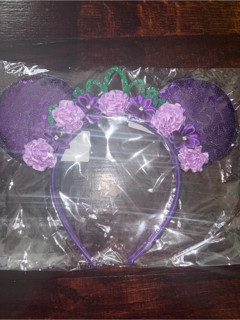 Sequin Floral Minnie Ear Headbands - Teal, Purple & Pink